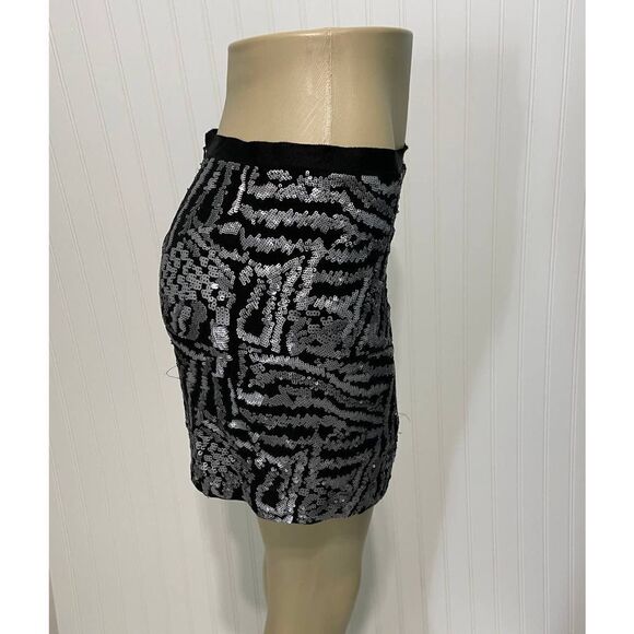 Theory Silk Mini Sequin‎ Skirt Black Silver Size 2 - Picture 7 of 15